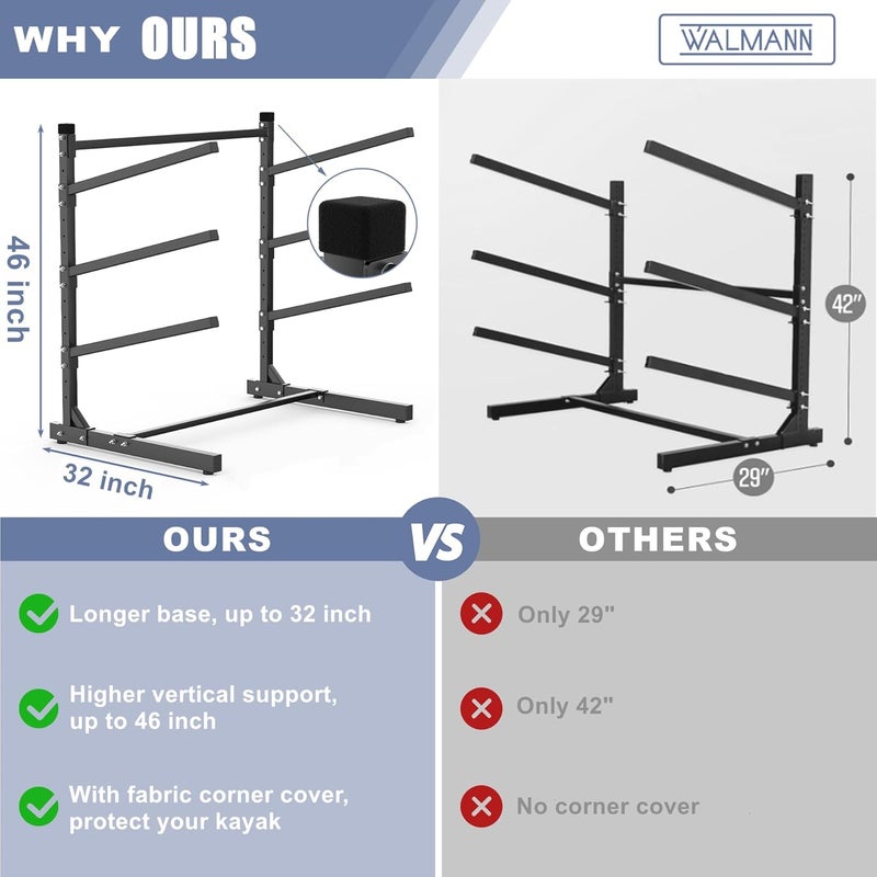 WALMANN Garage Kayak Rack, Heavy-Duty Metal Kayak Storage Rack Adjustable Freestanding Kayak Stand - Image 5